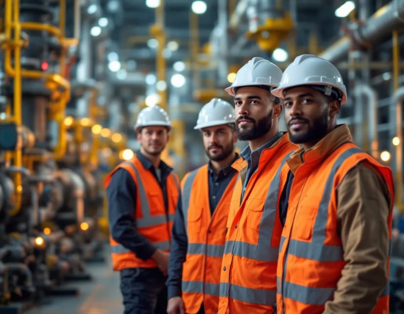 Professional commissioning engineers working on compressor station startup and midstream oil gas pipeline commissioning services