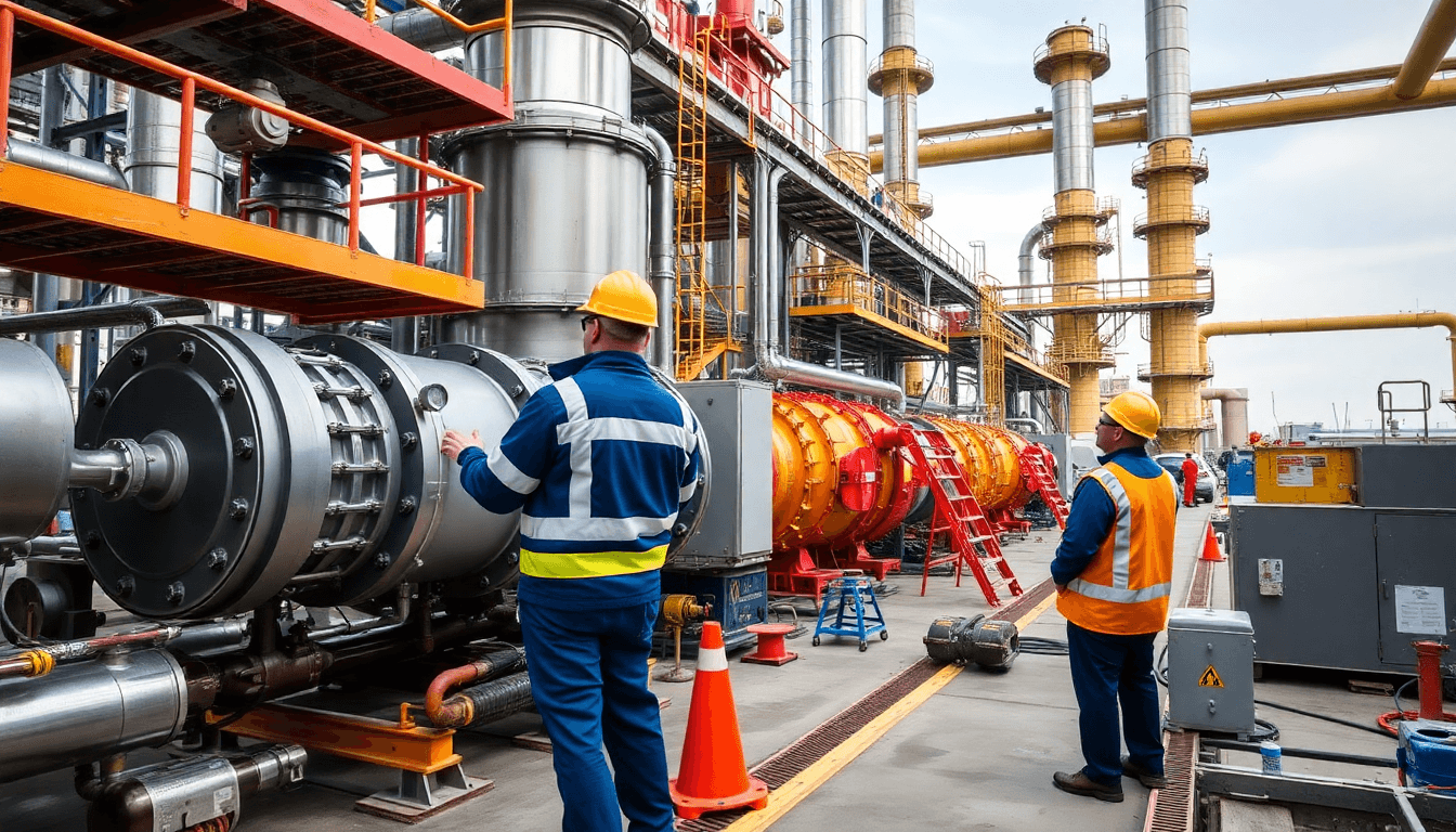 Turnaround and shutdown specialists conducting recommissioning work during planned maintenance